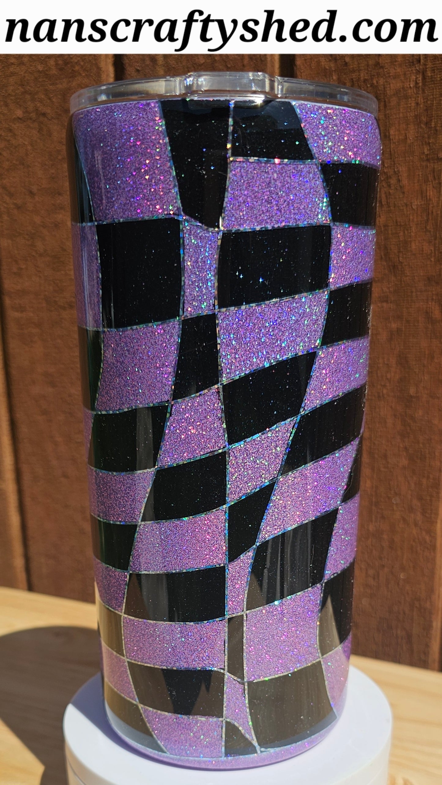 Purple and black wavy checker 20-ounce thick tumbler