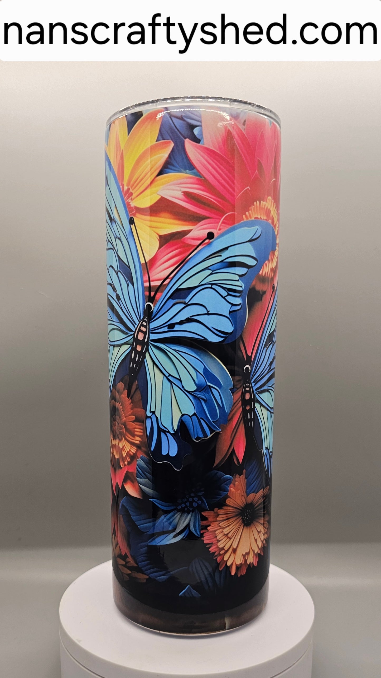 Neon Blue Butterfly 20-ounce Tumbler