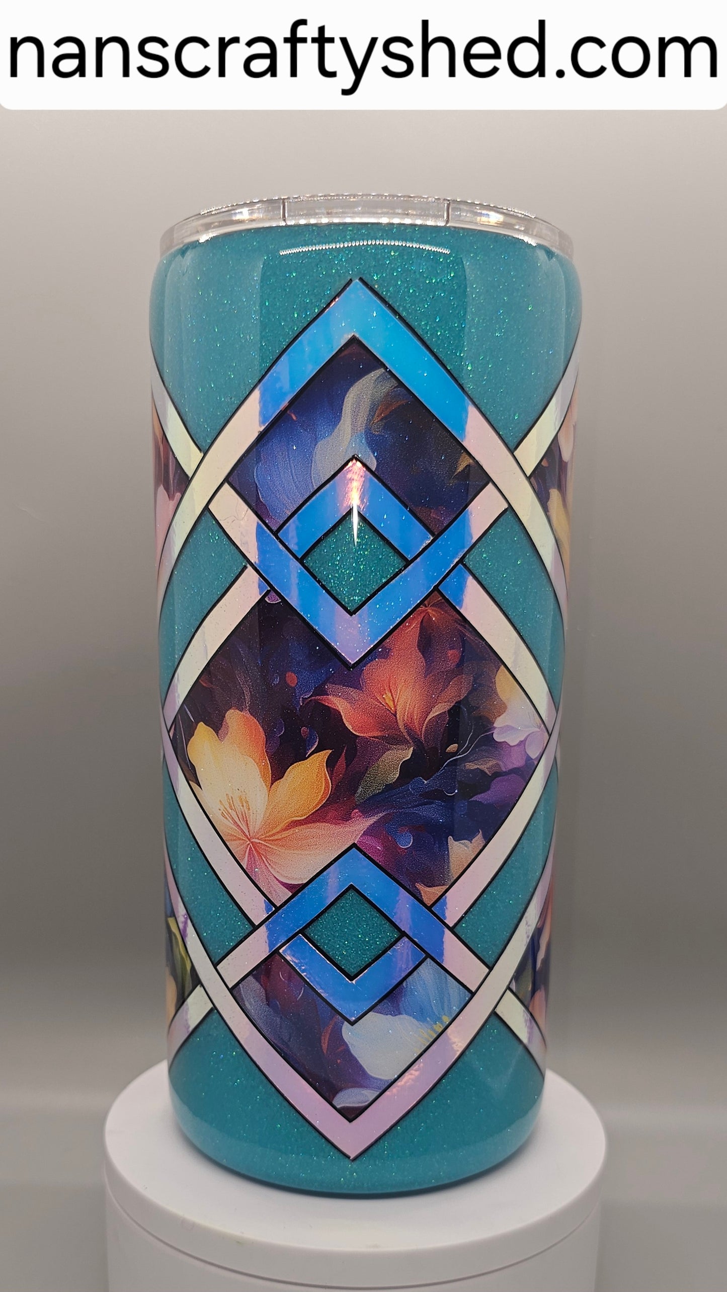 Diamond Waves Floral and Aqua 20-ounce Thick Tumbler