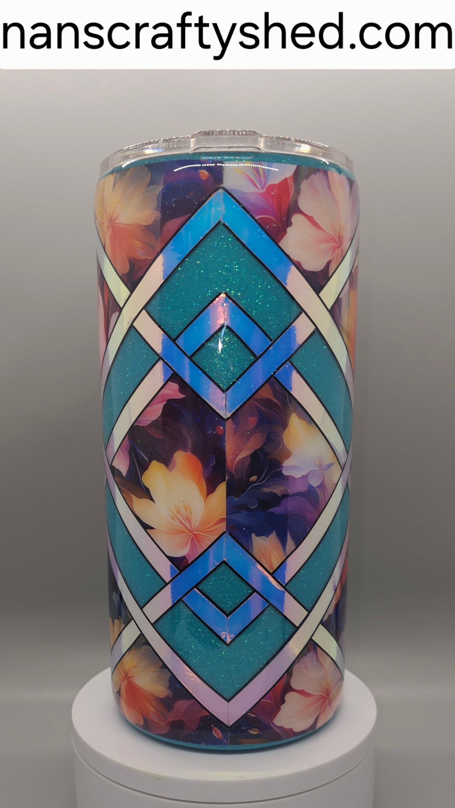 Diamond Waves Floral and Aqua 20-ounce Thick Tumbler