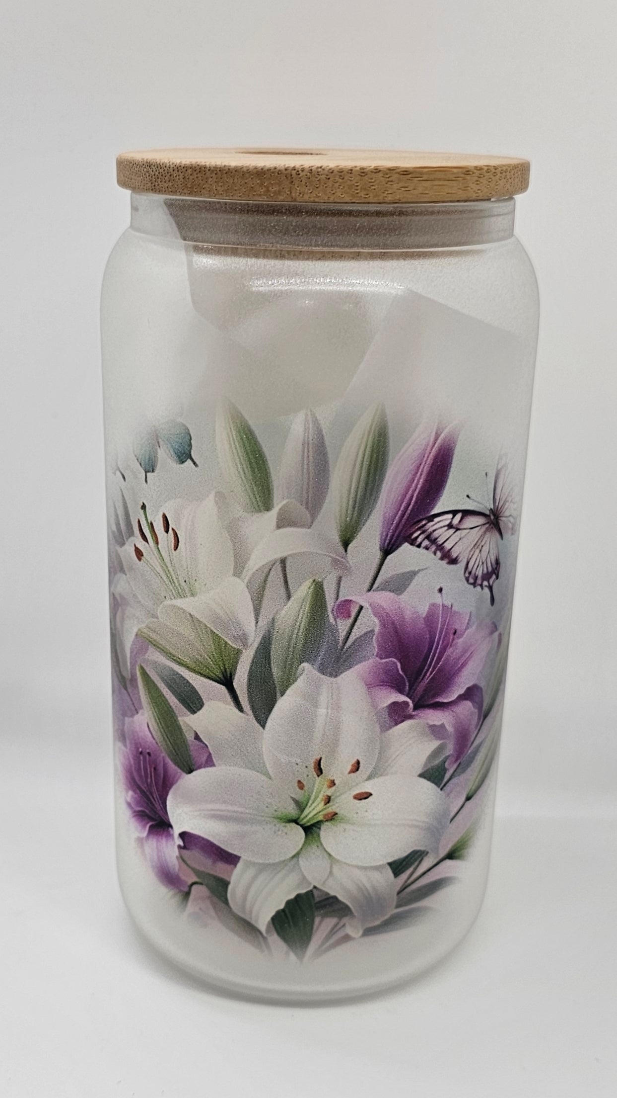 White and Purple Lilies Glass Tumbler
