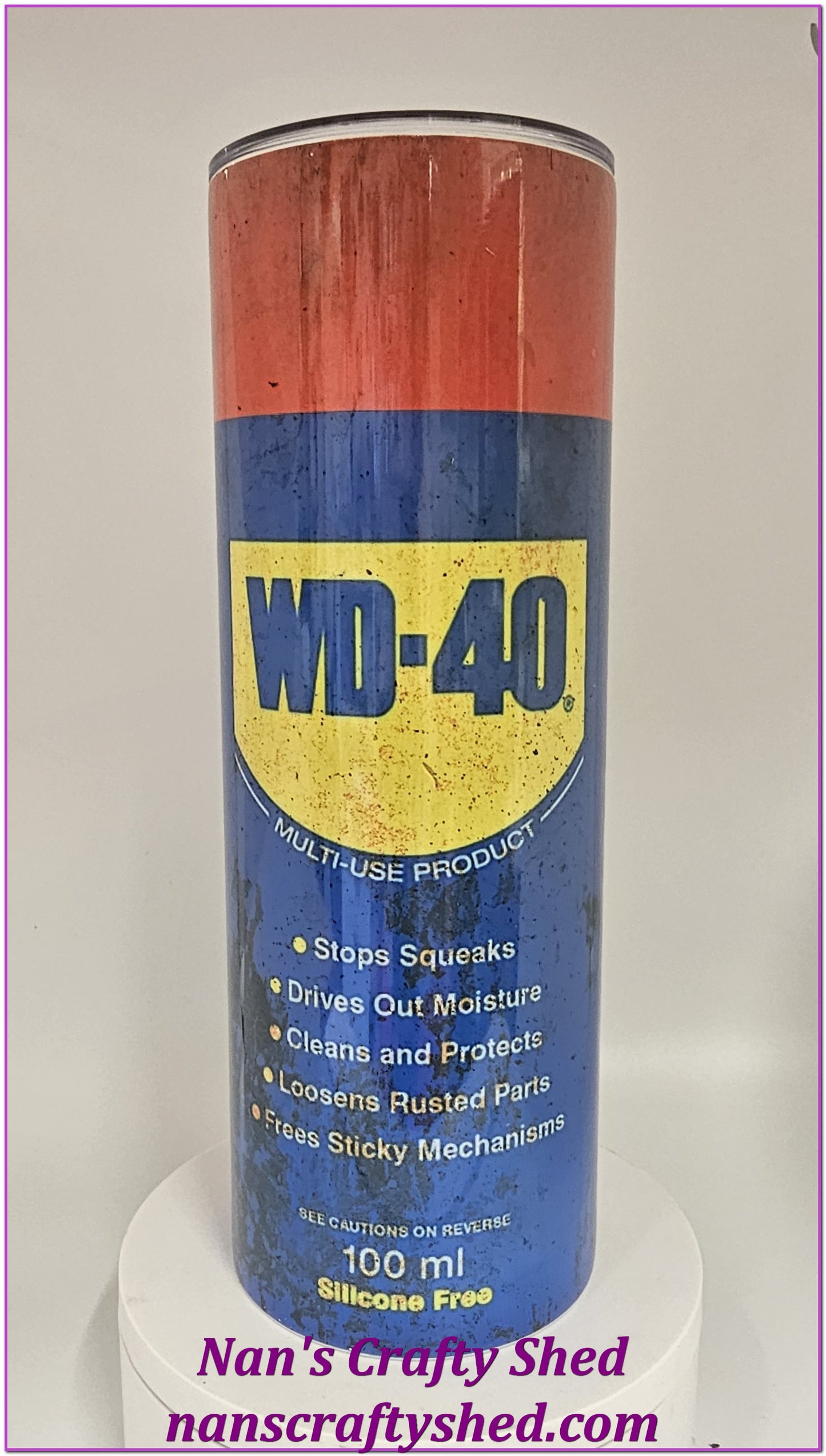 WD-40 White background 20-ounce tumbler