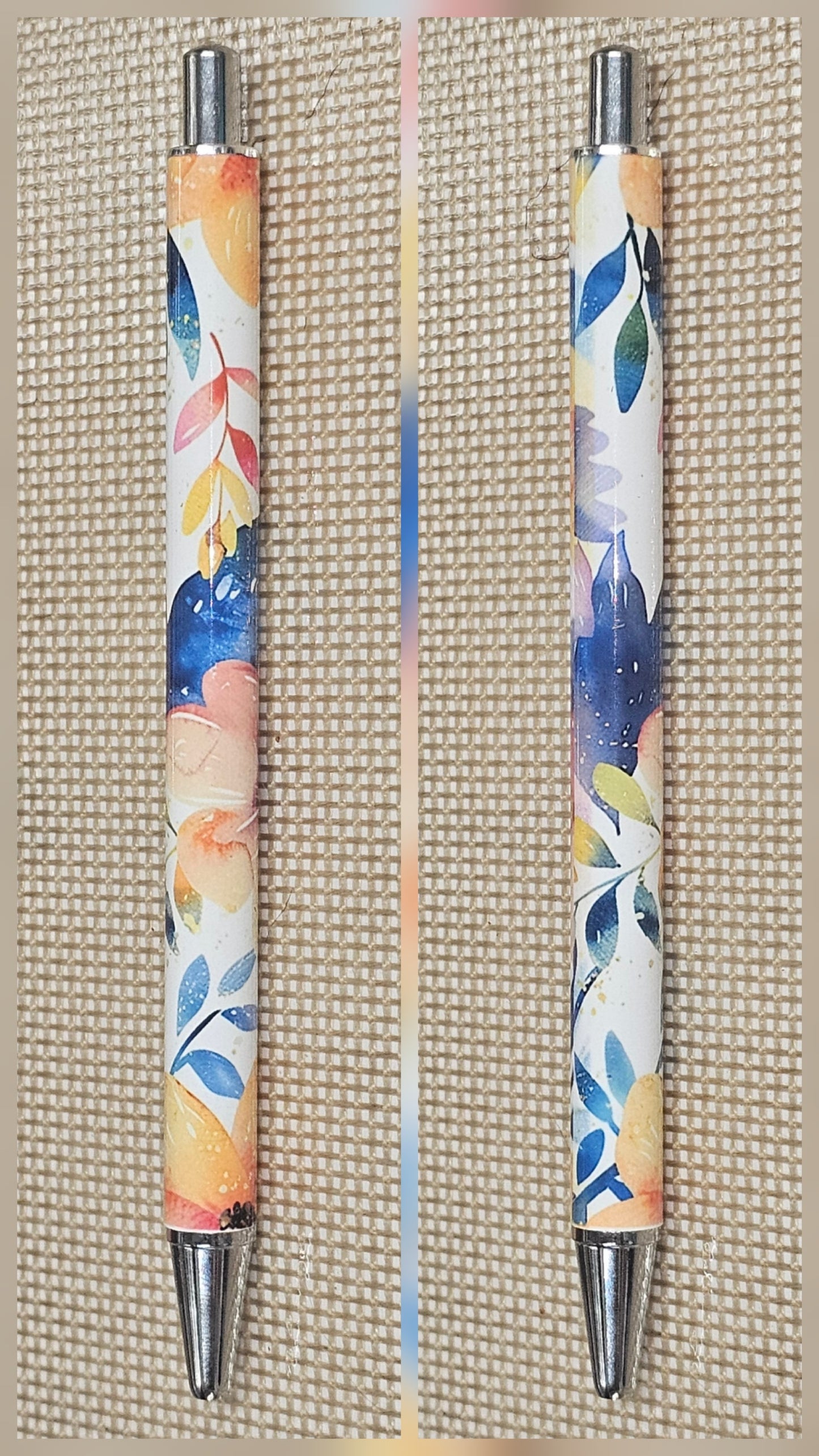 Peach and Blue Floral Pen