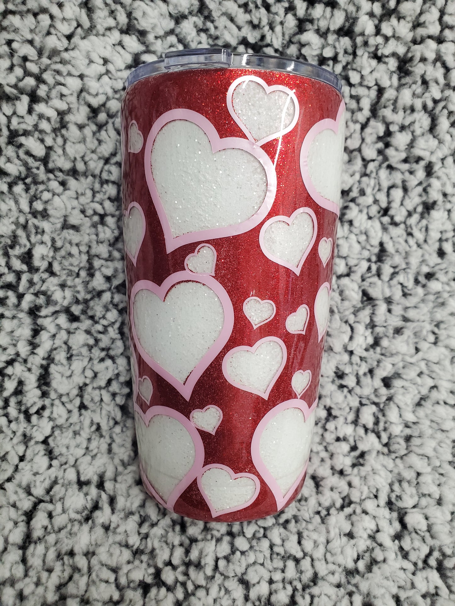 Red and White "Love Never Fails" 20-ounce Glitter Tumbler
