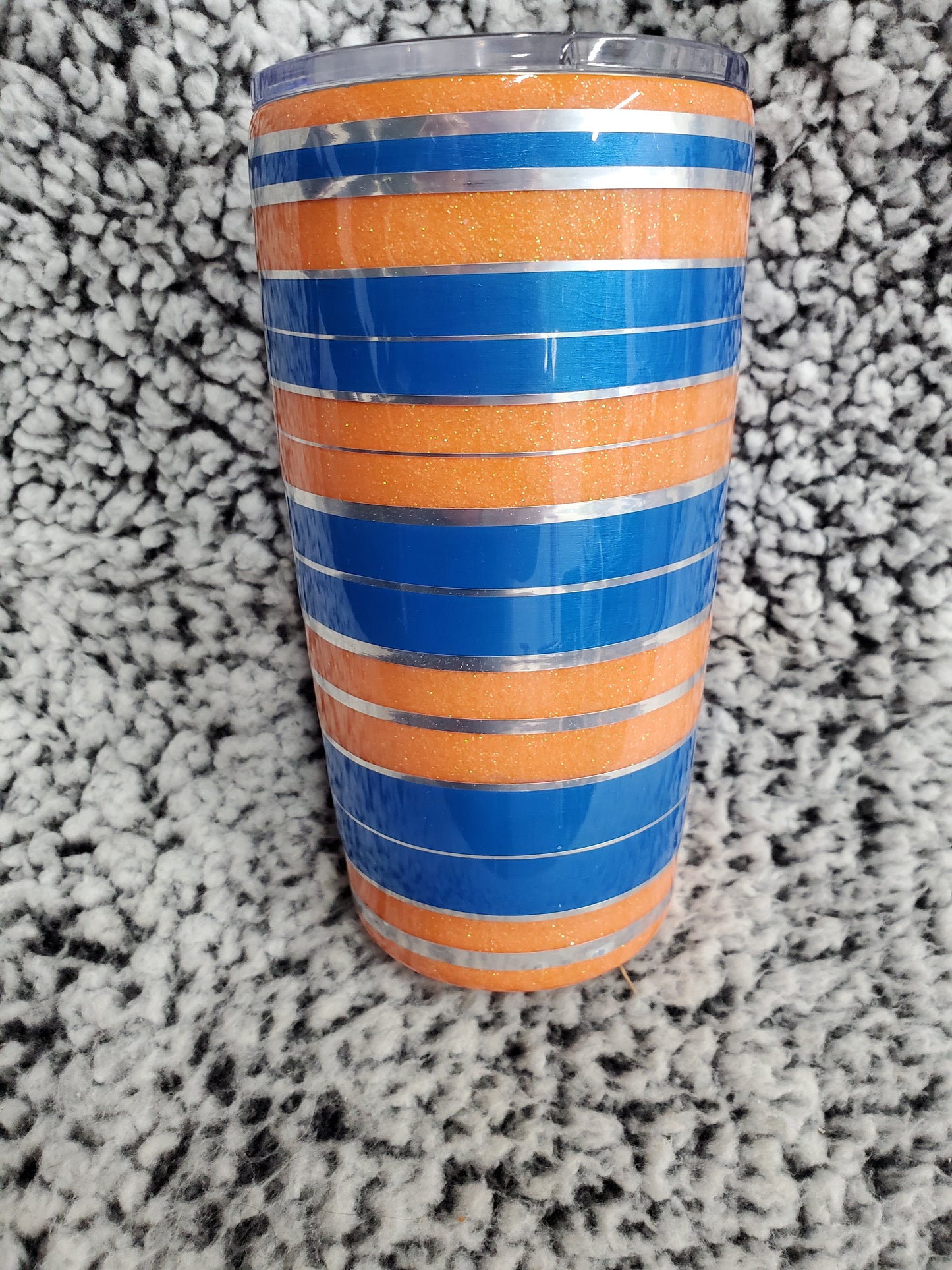 Blue and Orange Stripe 20-ounce Glitter Tumbler