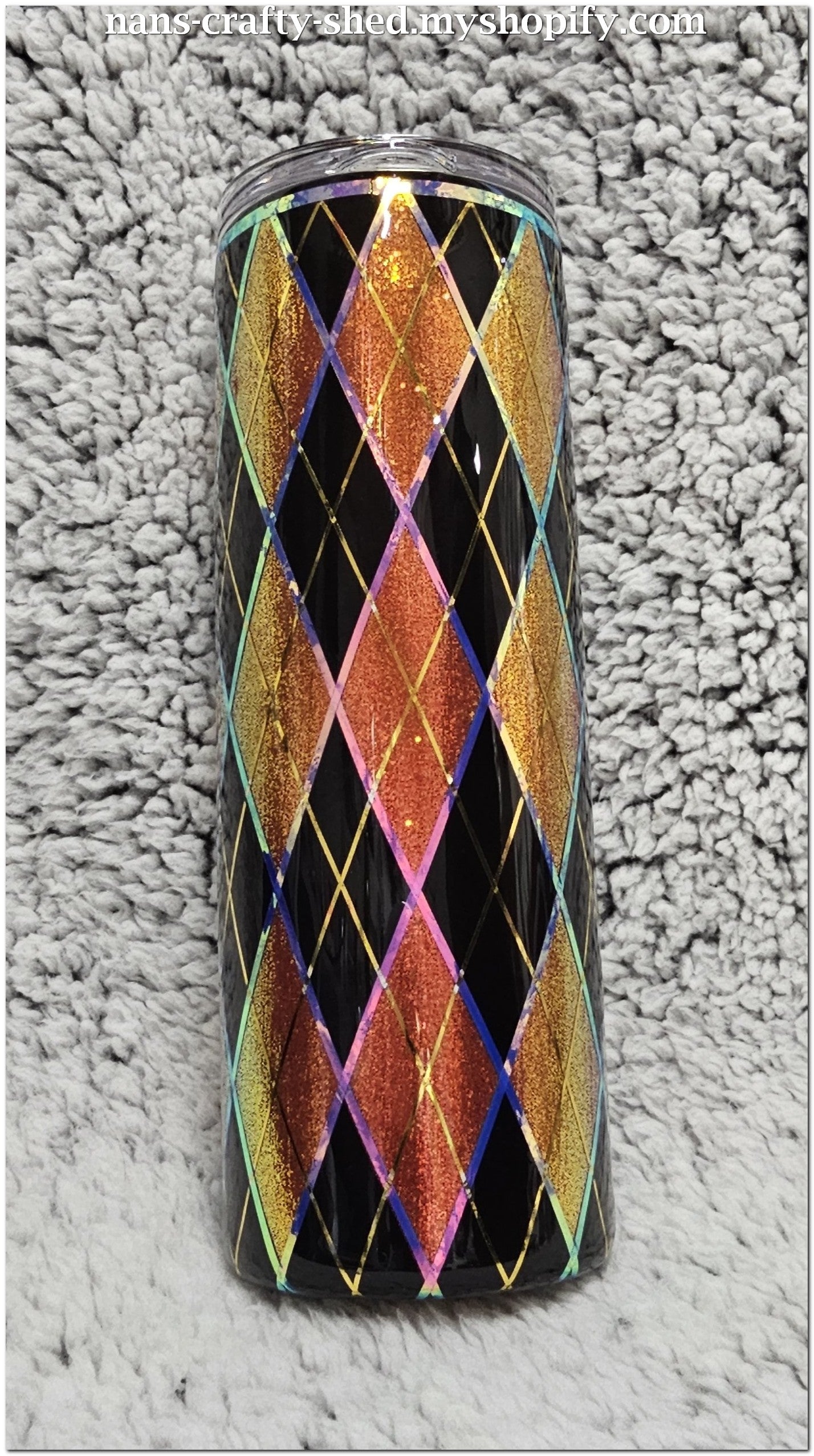 20-ounce Orange and Black Argyle with Roses Glitter Tumbler