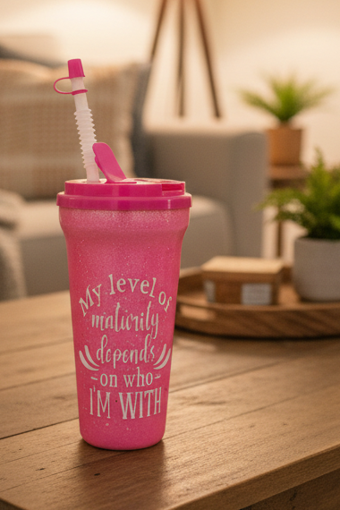 Plastic Pink Glitter Tumbler