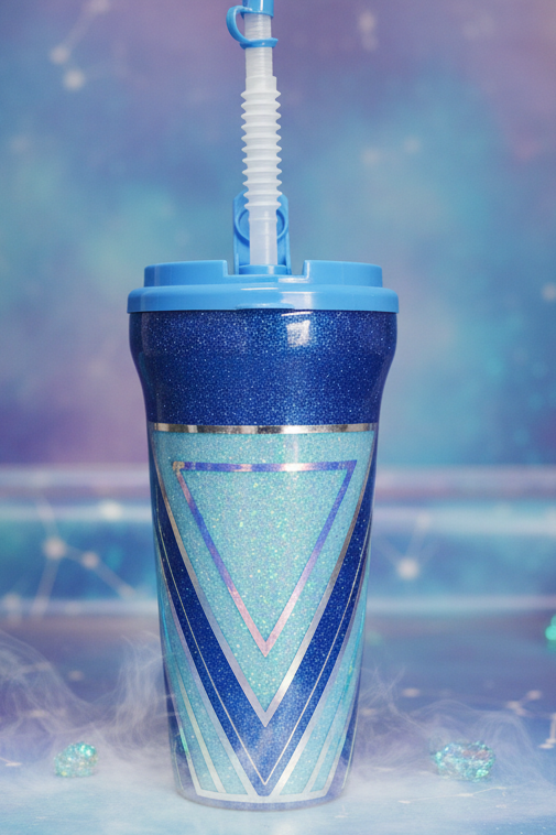 Blue Pinstripe 35 ounce Plastic Glitter Tumbler