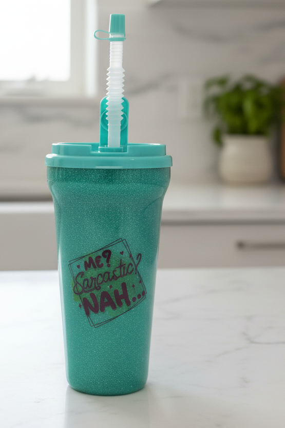Mint Green Sarcastic 35-ounce Plastic Glitter Tumbler
