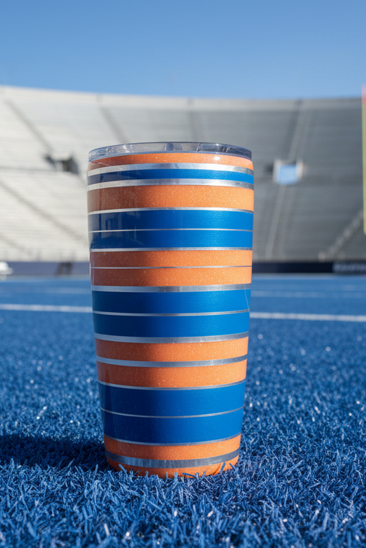 Blue and Orange Stripe 20-ounce Glitter Tumbler