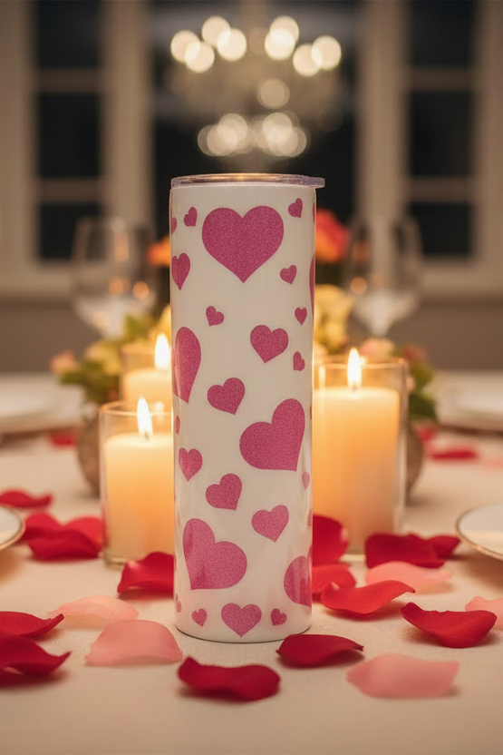 Pink Hearts 30-ounce Glitter Tumbler