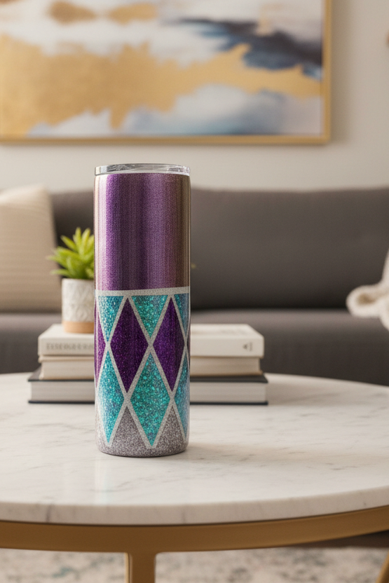 Purple Diamonds 20-ounce Glitter Tumbler