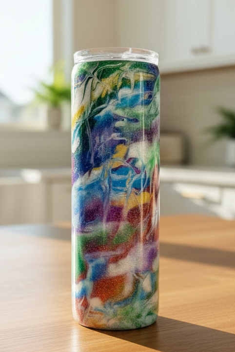 Rainbow Swirls 20-ounce glitter Tumbler