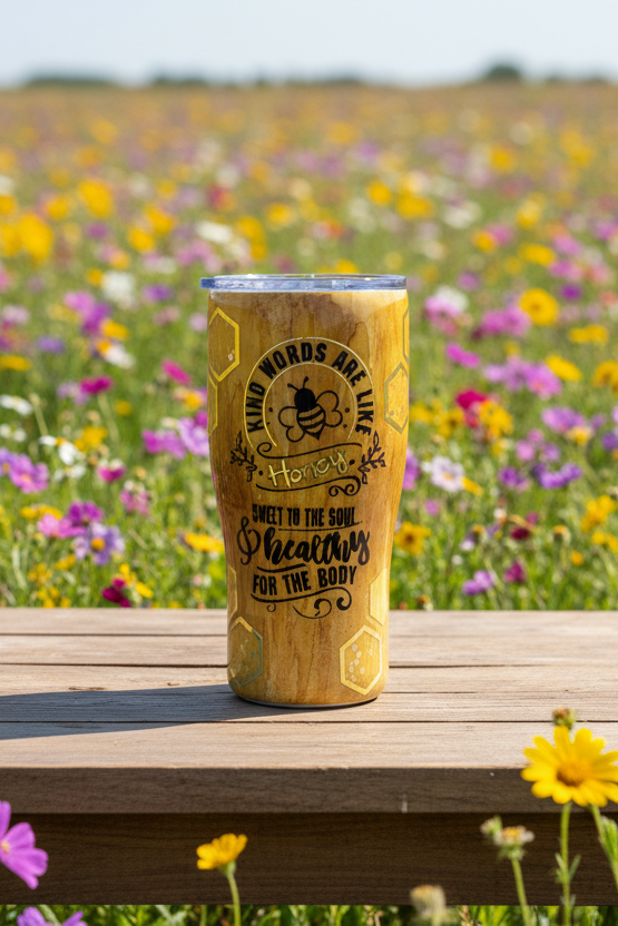 Kind Words are like Honey 20-ounce Glitter Tumbler