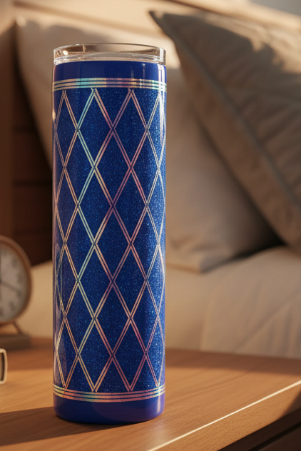 Blue on Blue Argyle Glitter Tumbler 30-ounce