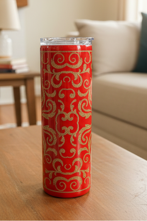 Red and Gold Filigree 20-ounce Tumbler