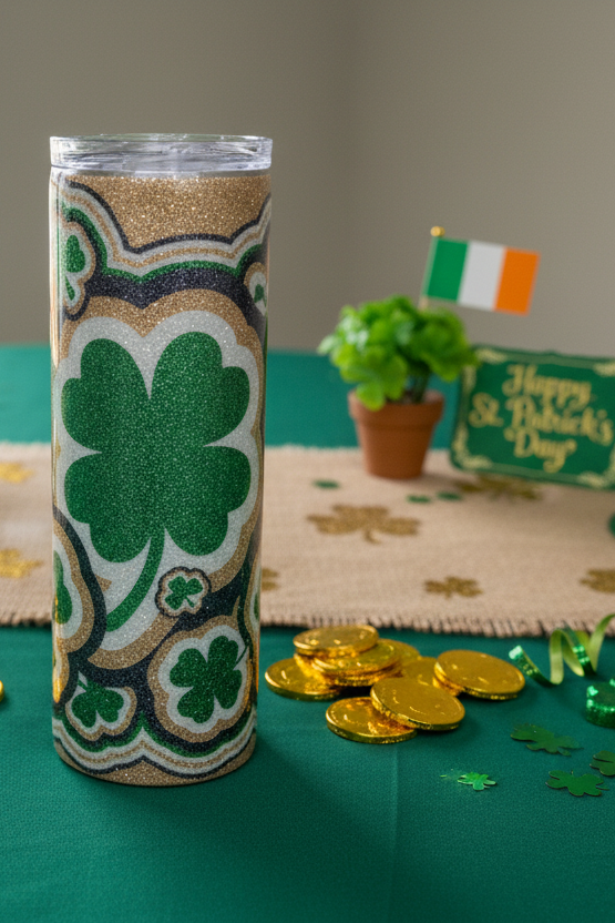 Shamrock Burst 20-ounce Glitter Tumbler