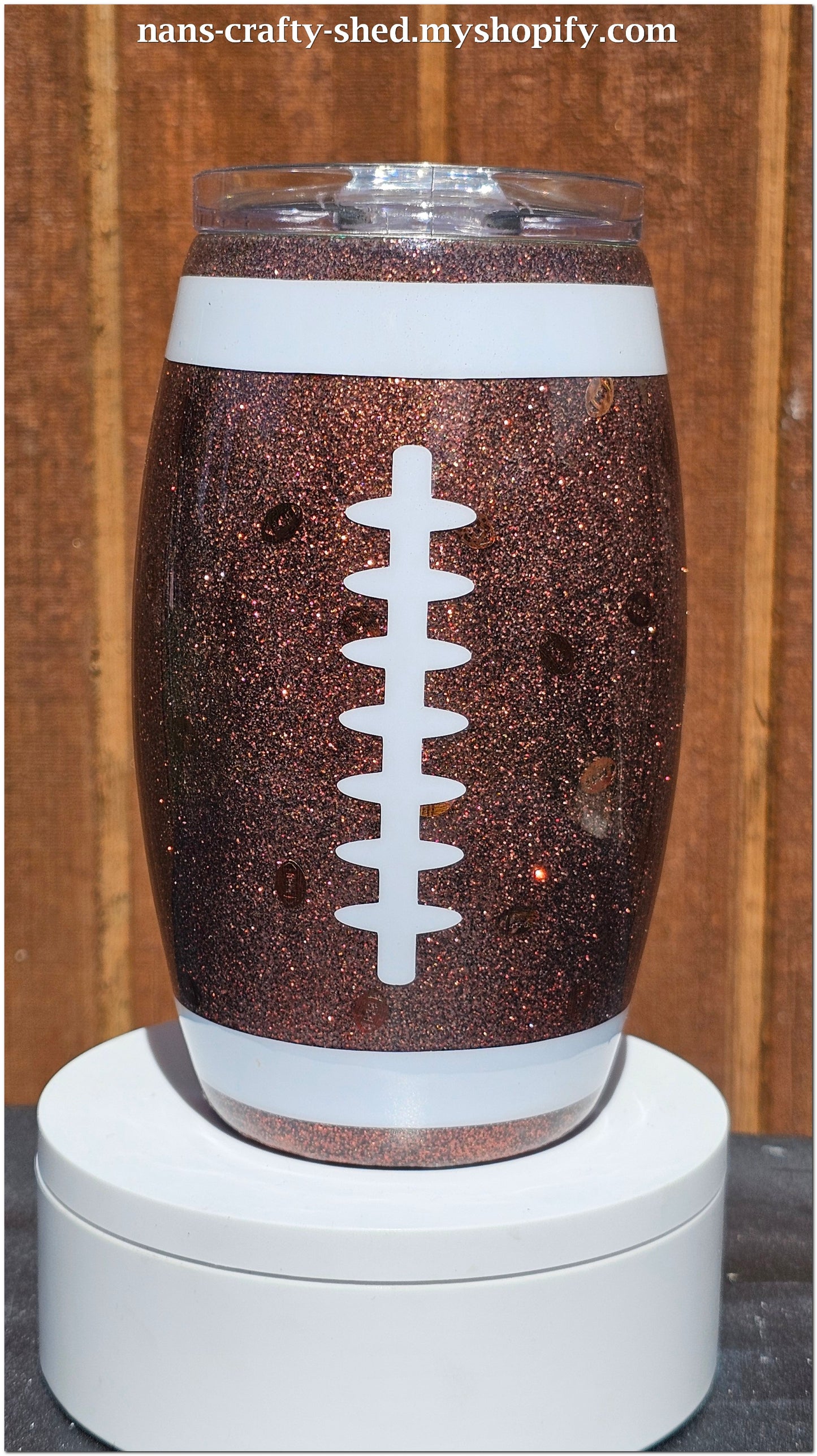 Barrel shaped Footbal Cup with football shaped glitter