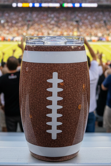 Barrel shaped Footbal Cup with football shaped glitter
