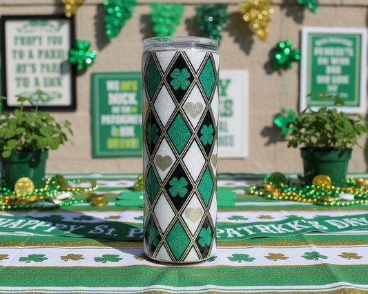 White, green and Black Argyle 20-ounce tumbler