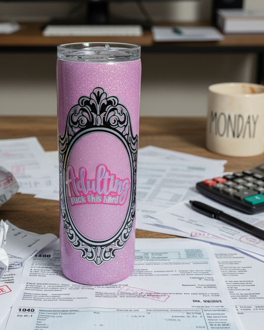 Adulting F**K this 20-ounce Glitter Tumbler