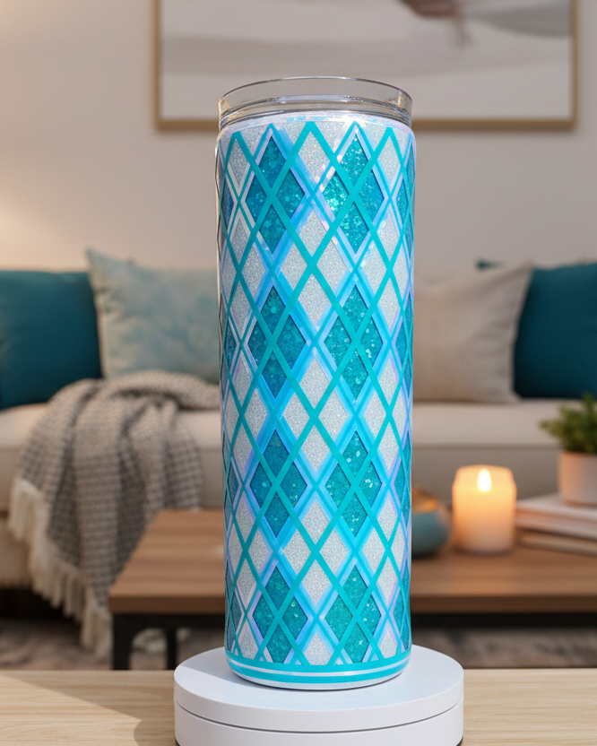 Teal and white Argyle 20-ounce