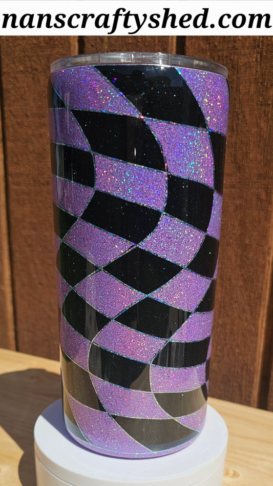 Purple and black wavy checker 20-ounce thick tumbler