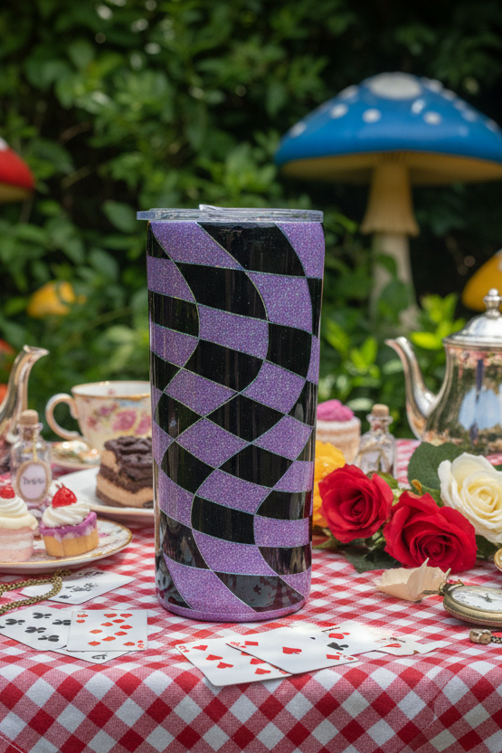 Purple and black wavy checker 20-ounce thick tumbler