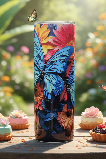 Neon Blue Butterfly 20-ounce Tumbler