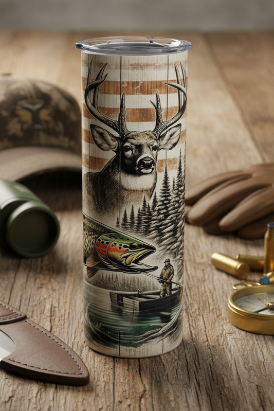 Deer, Trout, and Fishing boat 20-ounce Tumbler