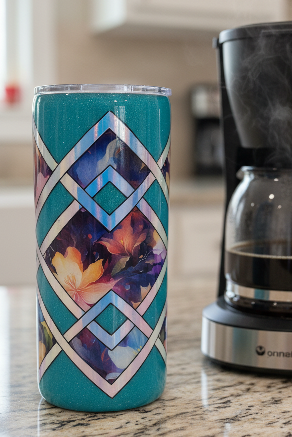 Diamond Waves Floral and Aqua 20-ounce Thick Tumbler