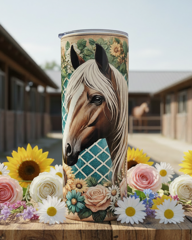 Horse framed in flowers 20-ounce Tumbler