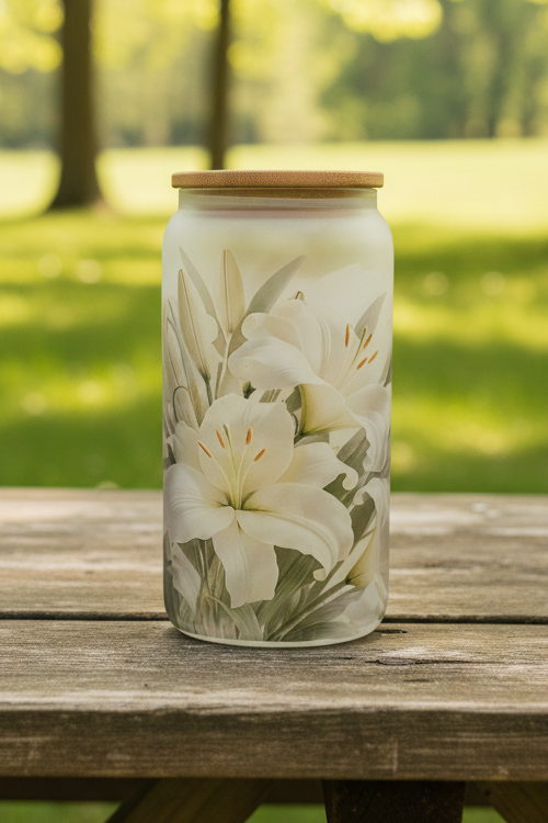 White Lilies on Glass