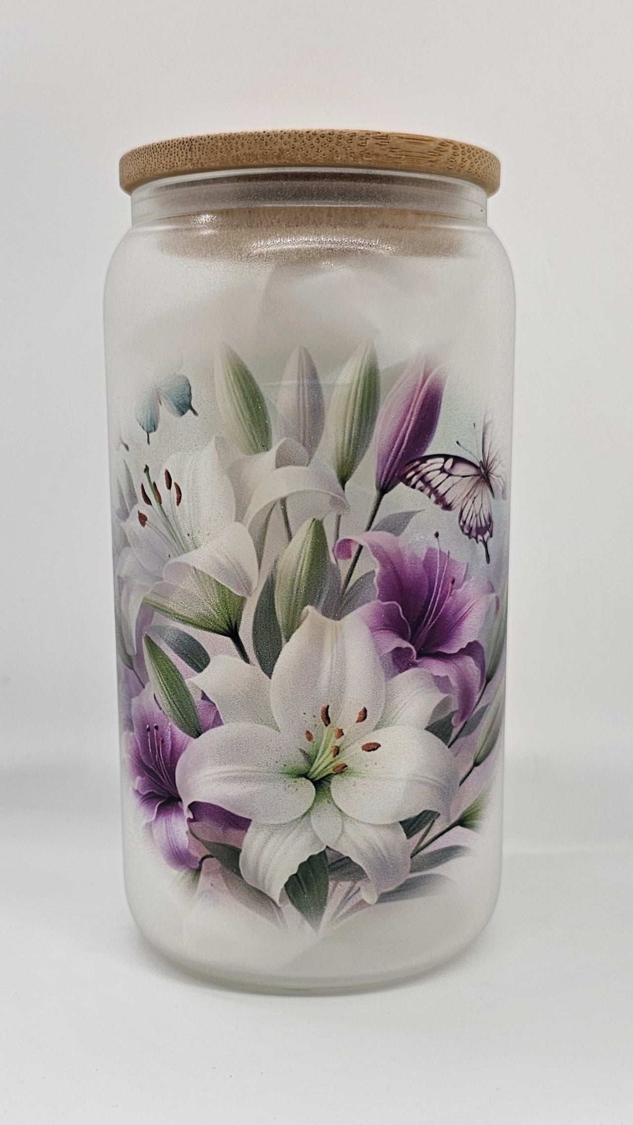 White and Purple Lilies Glass Tumbler