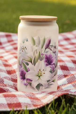 White and Purple Lilies Glass Tumbler