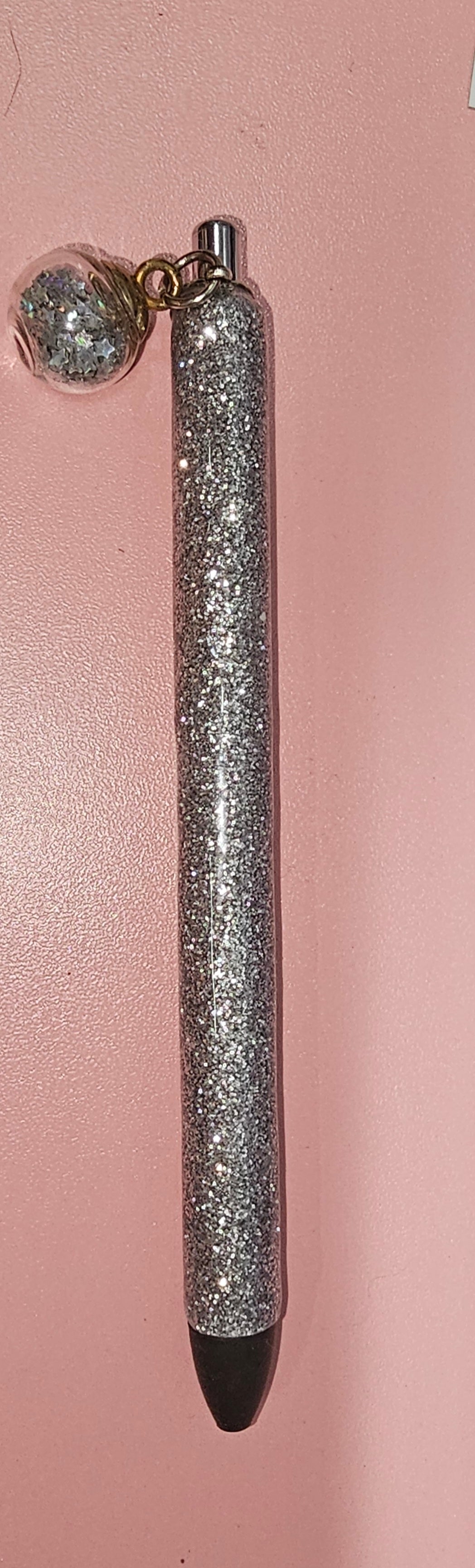 Silver Glitter Pen with Ball Charm