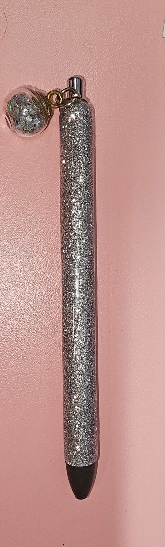 Silver Glitter Pen with Ball Charm