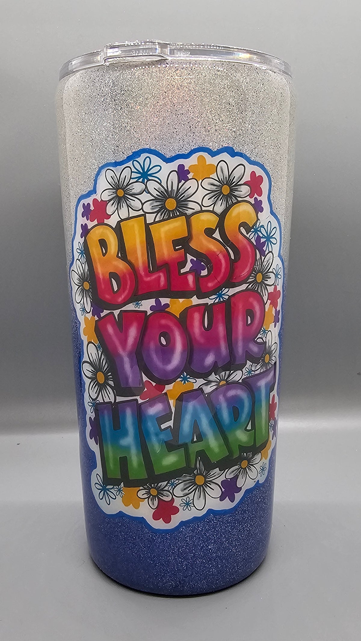 Silver and Blue Holographic "Bless Your Heart" Tumbler