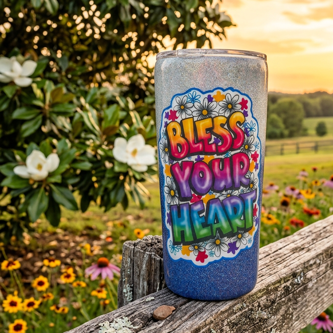Silver and Blue Holographic "Bless Your Heart" Tumbler