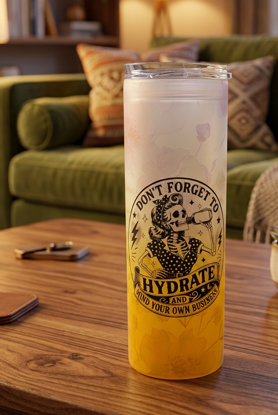 Yellow "Don't Forget to Hydrate" Glass Tumbler