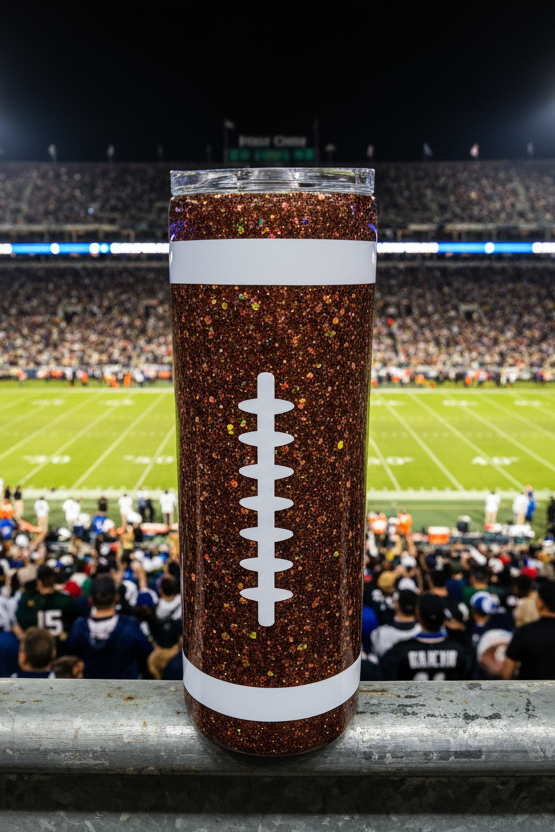 Football 20-ounce Glitter Tumbler