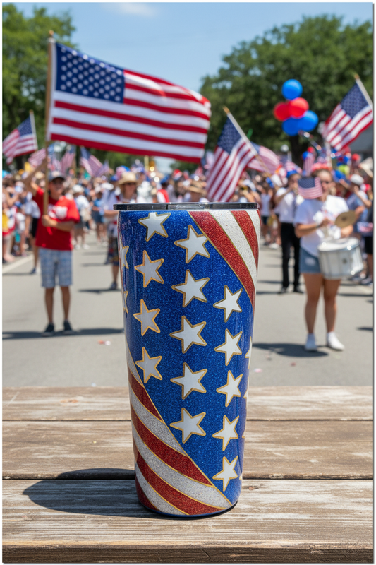 32 Ounce American Flag Swirl Glitter Tumbler