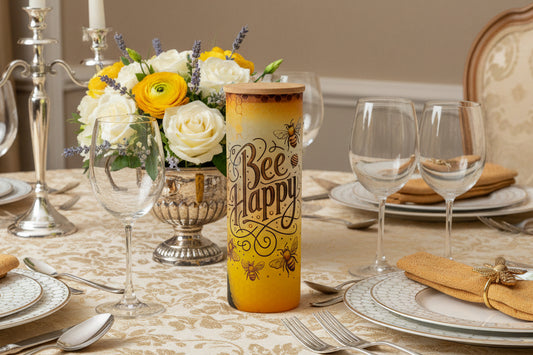 Bee Happy Glass Tumbler 20oz