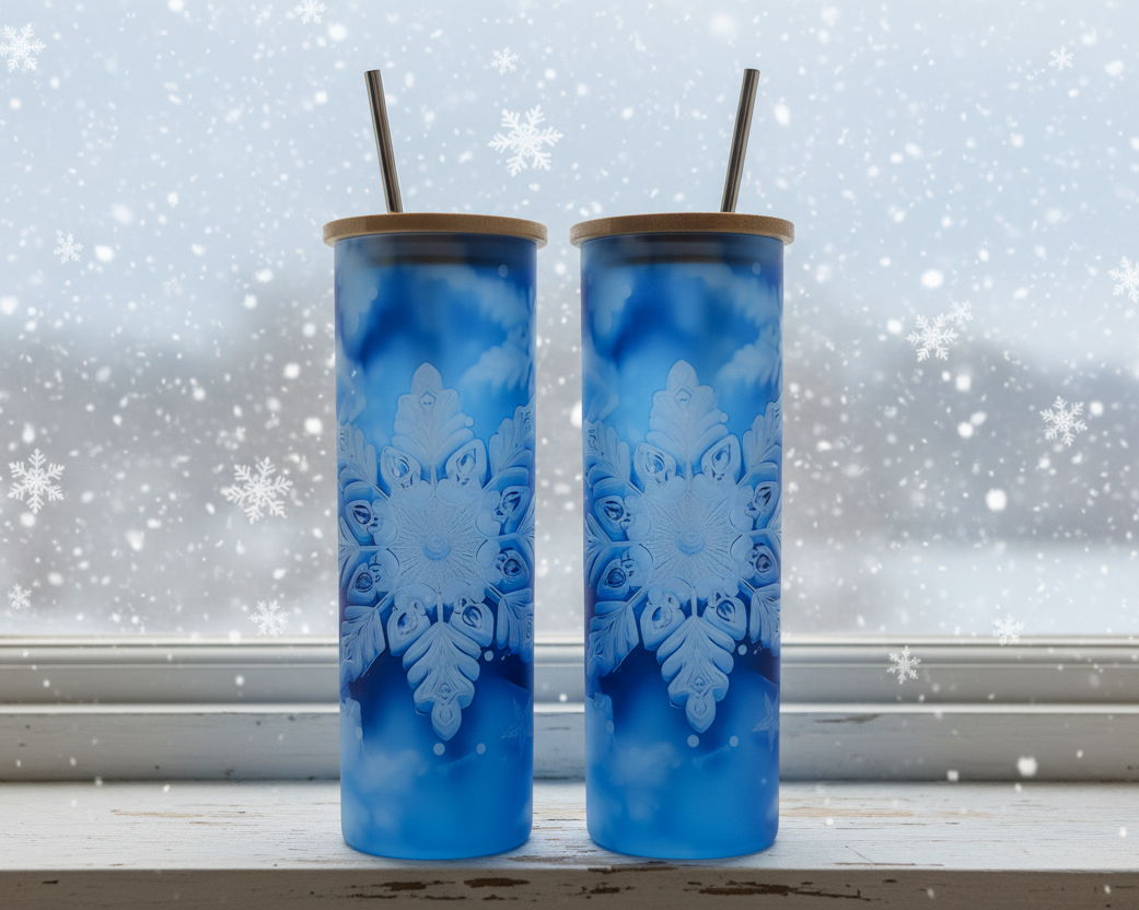Snowflakes with Blue Background 20 oz. Glass Tumbler Set