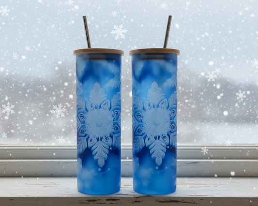 Snowflakes with Blue Background 20 oz. Glass Tumbler Set