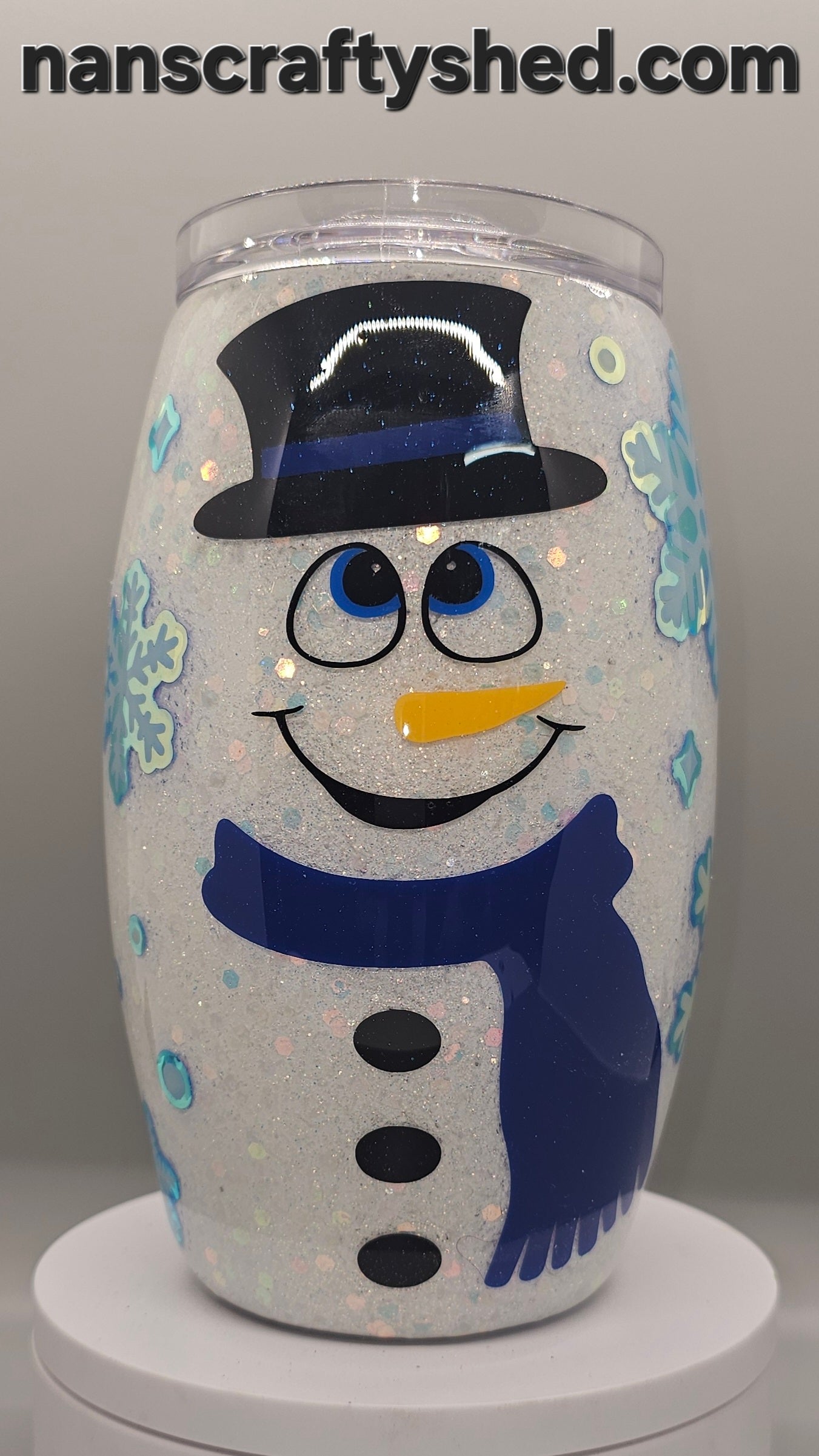 15-ounce Sparkly Snowman with Blue Scarf