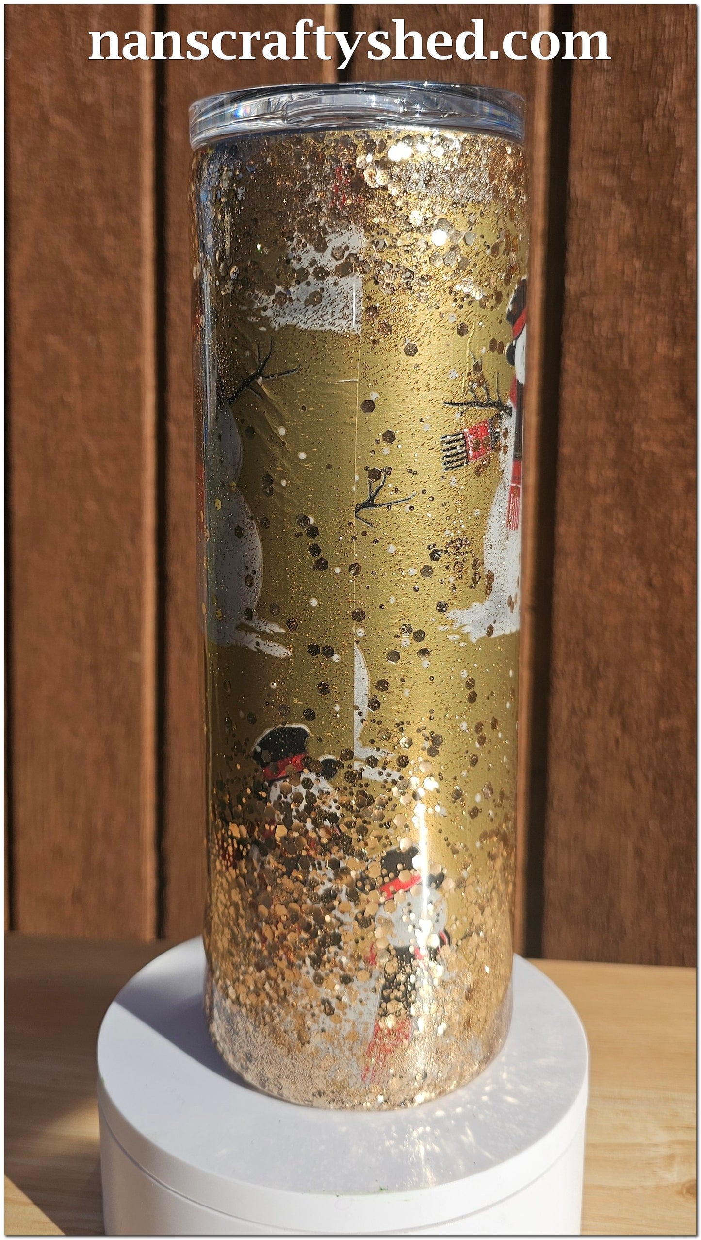 Gold with Snowmen 20-ounce Skinny Tumbler