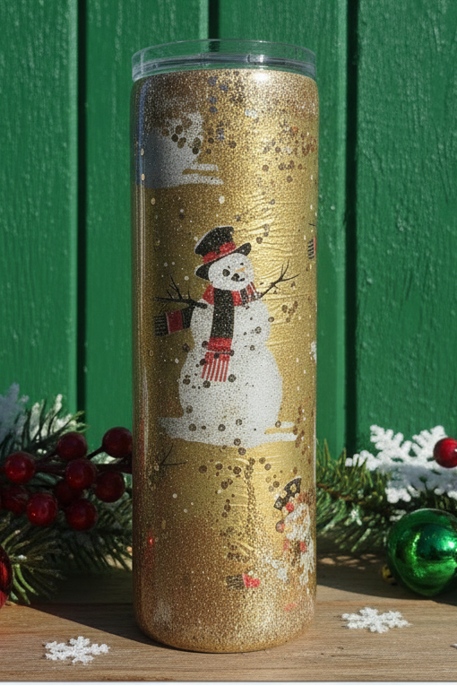 Gold with Snowmen 20-ounce Skinny Tumbler