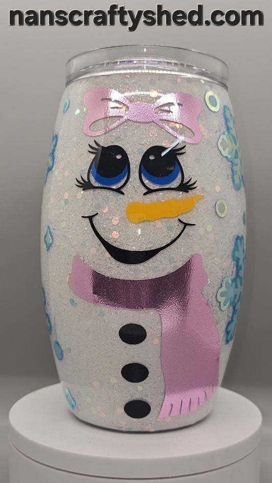 15-ounce Sparkly Snowman with Light Pink Scarf