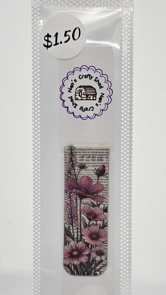 Pink Flowers on a Page Magnetic Bookmark